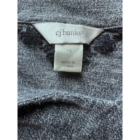 CJ Banks Knit Top Size 1X Heather Blue Pockets Long Sleeve Embroidered Tunic - Picture 13 of 13